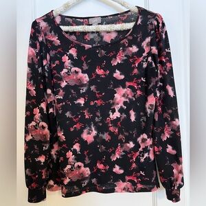 J. Jill Sheer Black and Red Floral Blouse